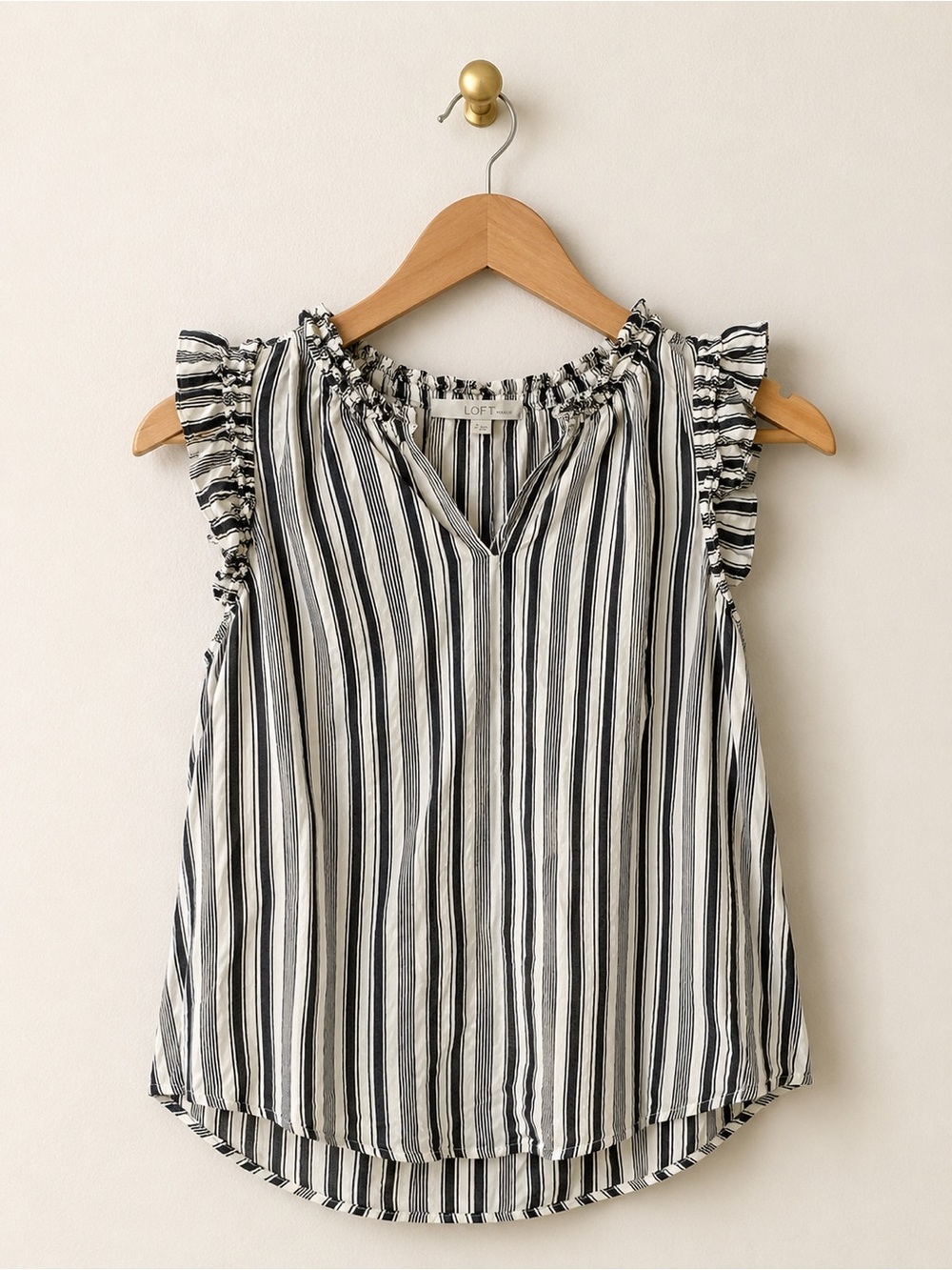 LOFT Striped Ruffle Sleeve Blouse Size Small